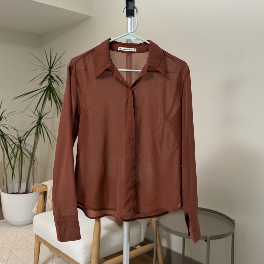 Women's | Abercrombie Sheer Button Up Blouse Brown Lightweight | Small